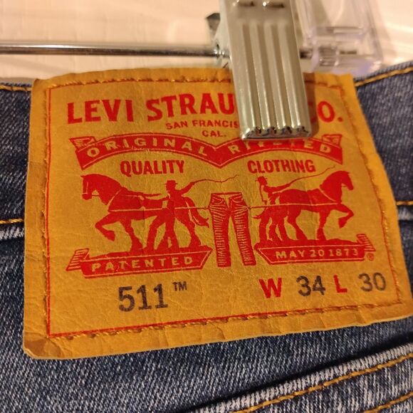 Levi's 511 jeans mens 34x30 blue denim stretch slim fit straight leg dark wash - Picture 4 of 10